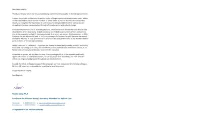 Letter from Naomi Long