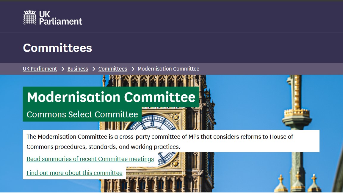 Screenshot of Modernisation Committee