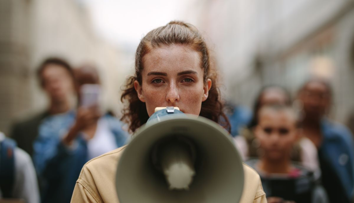 Young woman with a microphone