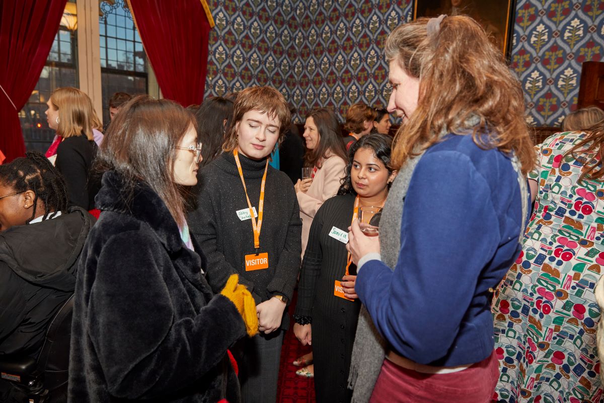 Baroness Freeman talking to young women at Inspiring Future Leaders event