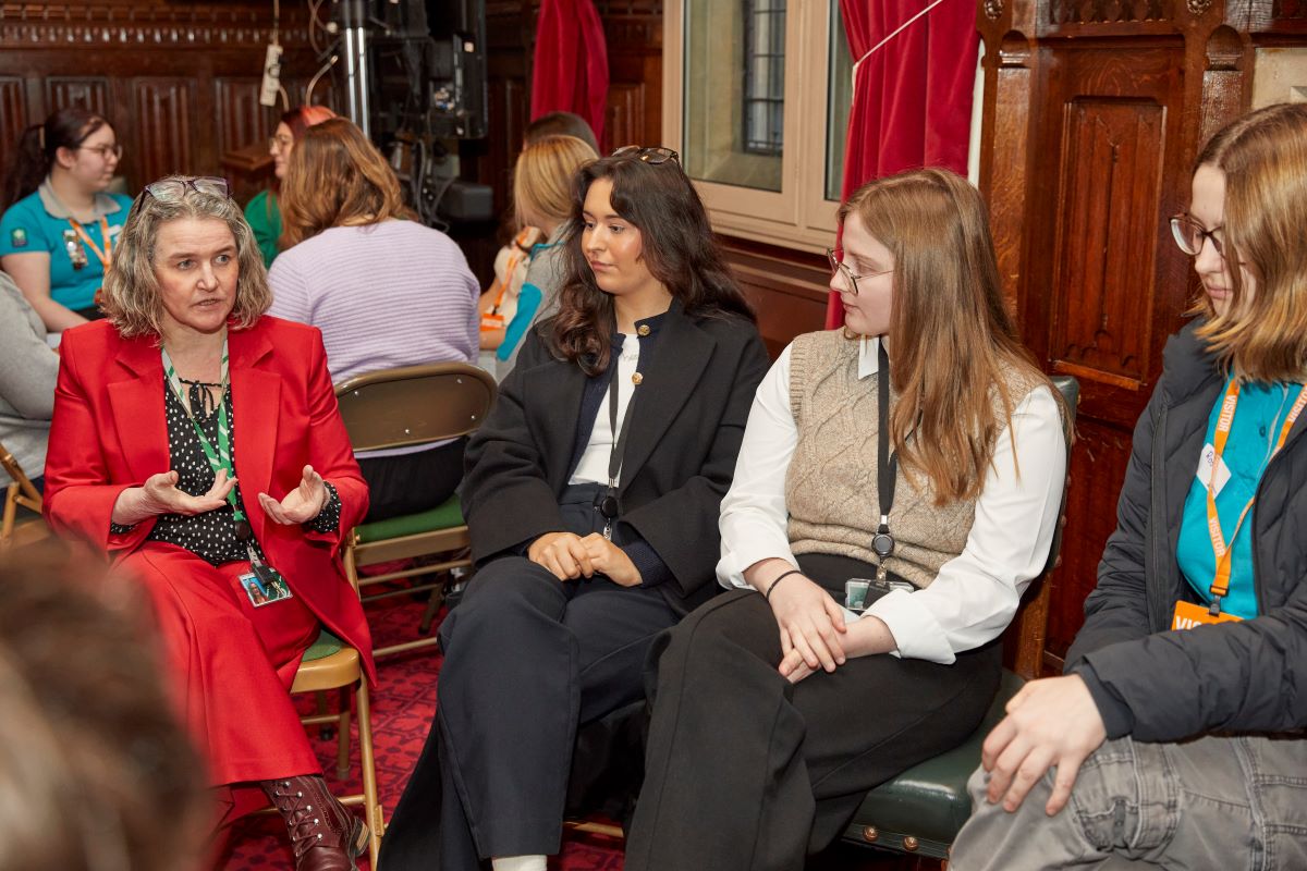 Jodie Gosling MP, Sophie Carlin and Victoria Day talking to young women at Inspiring Future Leaders event