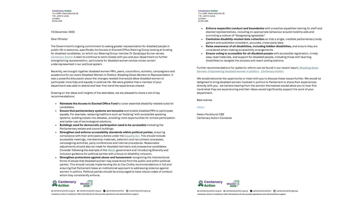 Image of letter to Minister for Disability Stephen Timms MP