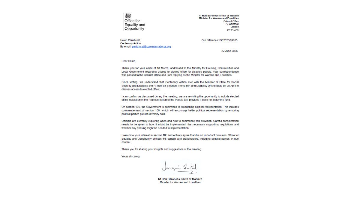 Baroness Smith confirms support for 106 and plans for Access to Elected Office
